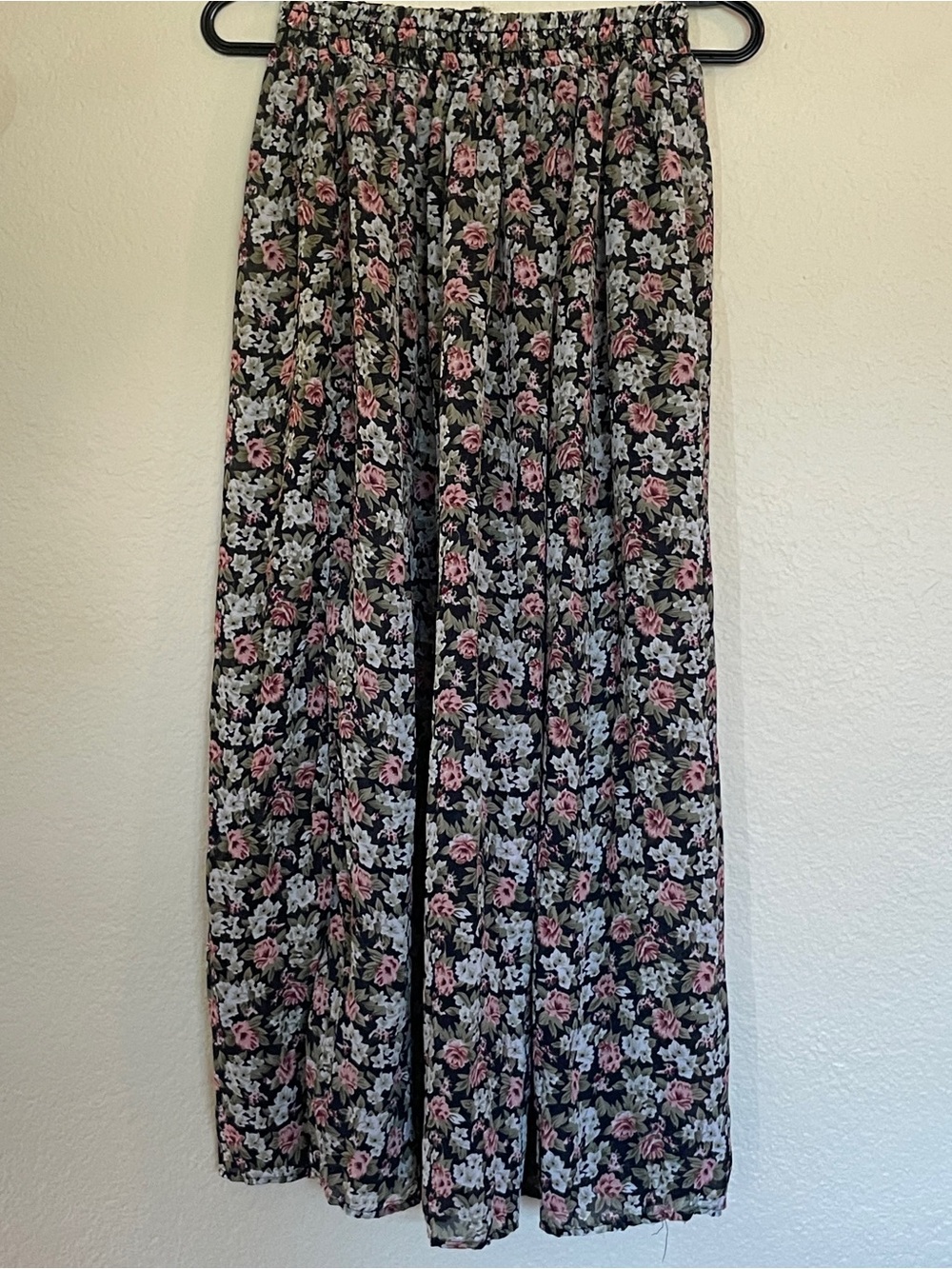 Floral Black Maxi Skirt with Pink & White Blooms